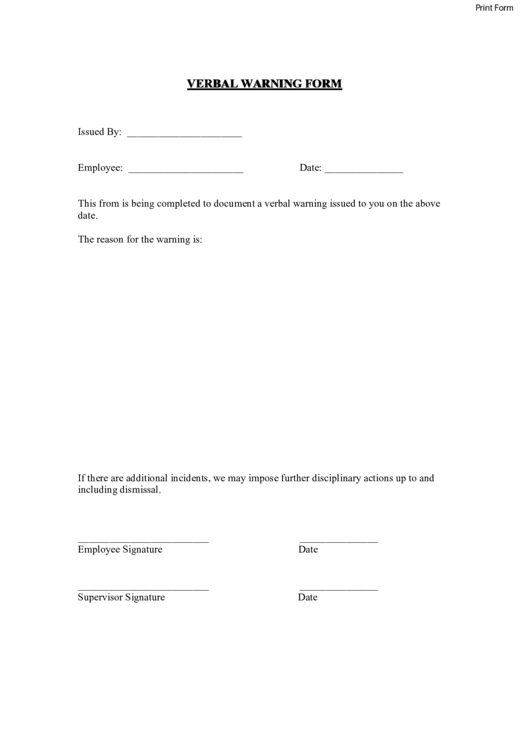 Fillable Verbal Warning Form printable pdf download