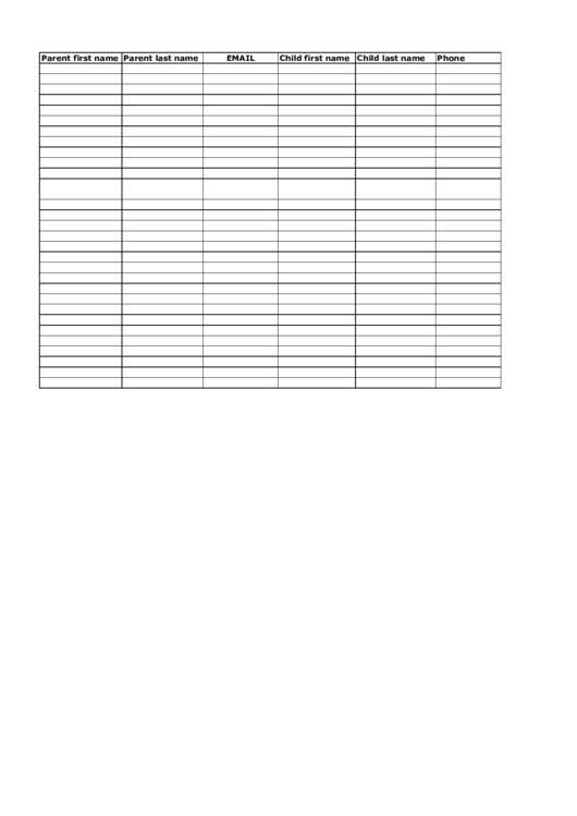 Parents Contacts Roster Spreadsheet Template Printable pdf