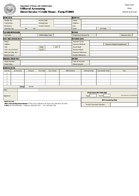 Fillable Direct Invoice / Credit Memo Form Printable pdf