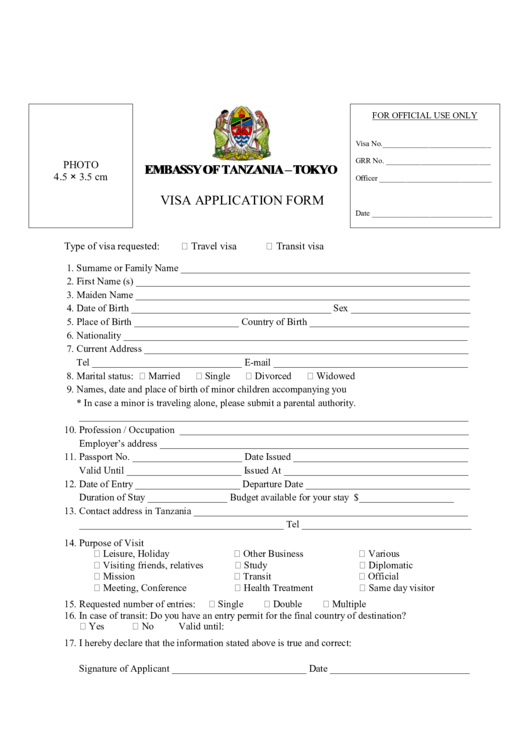 Top Tanzania Visa Application Form Templates Free To Download In PDF Format