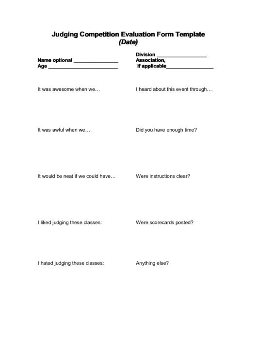 Judging Competition Evaluation Form Printable pdf