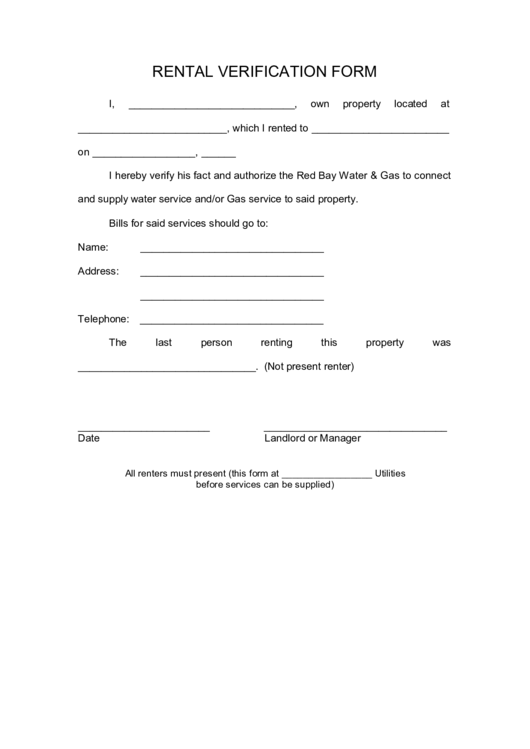 Rental Verification Form Printable pdf