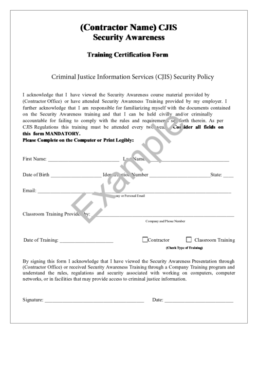 Fillable Training Certification Form Printable pdf