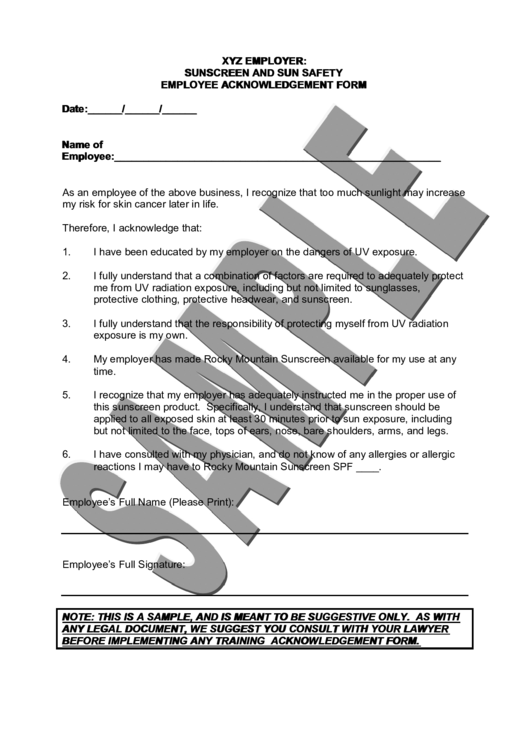 Employee Acknowledgement Form Printable pdf