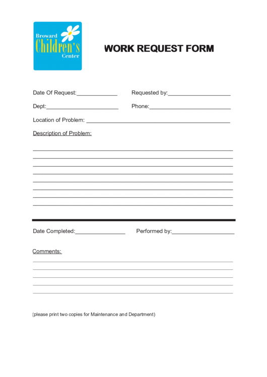 Broward Children's Center Work Request Form