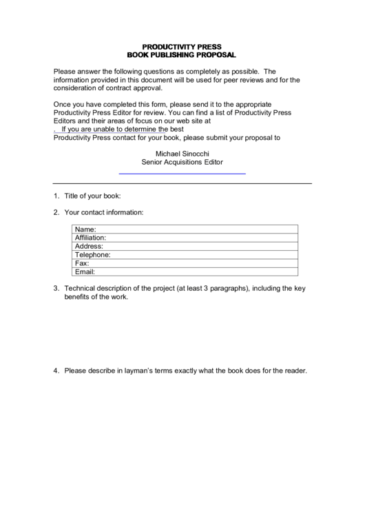 Productivity Press Book Publishing Proposal Printable pdf