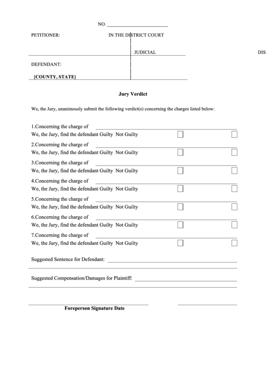 Blank Jury Verdict Form Printable pdf