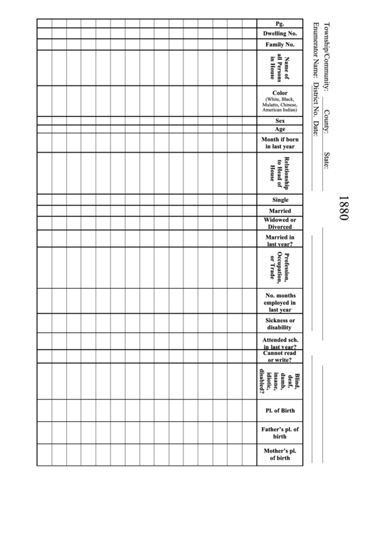 1880 Census Form Printable pdf