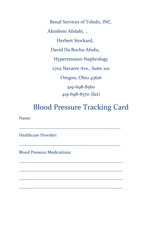 Blood Pressure Tracking Card Printable pdf