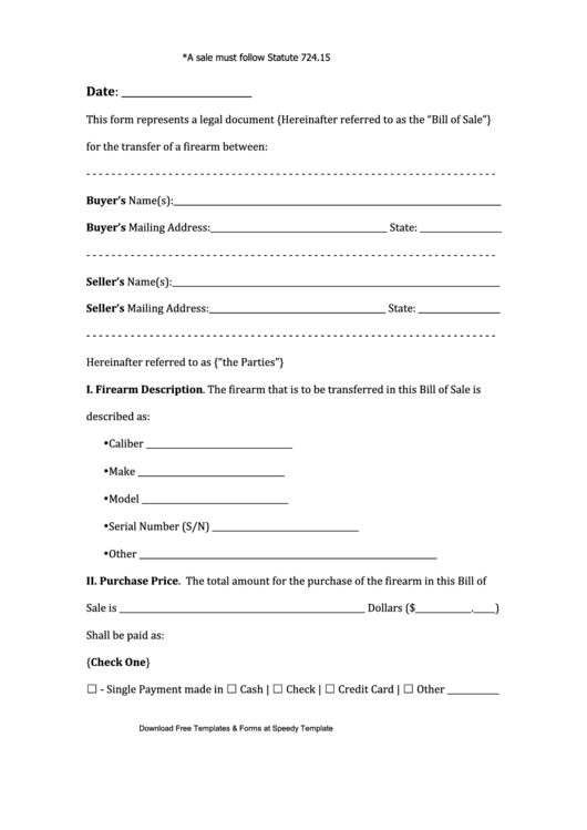 Iowa Firearm Bill Of Sale Form Printable pdf