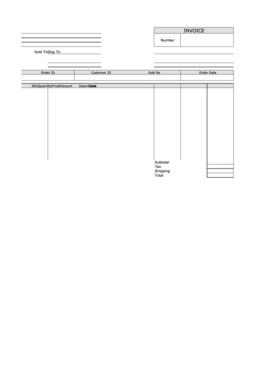Invoice Template - Landscape, Empty Printable pdf