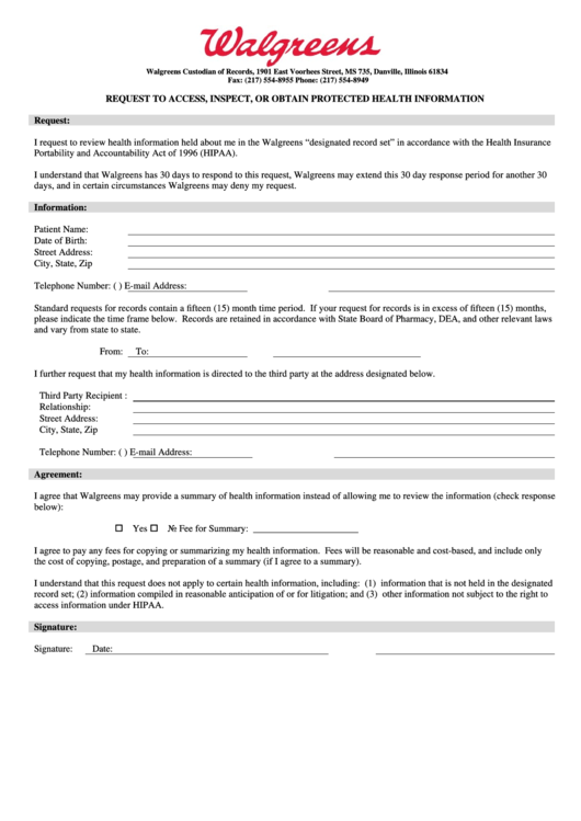 Fillable Request To Access, Inspect, Or Obtain Protected Health Information Form Printable pdf