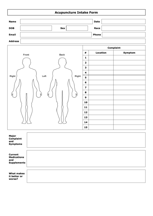 Acupuncture Intake Form Printable pdf