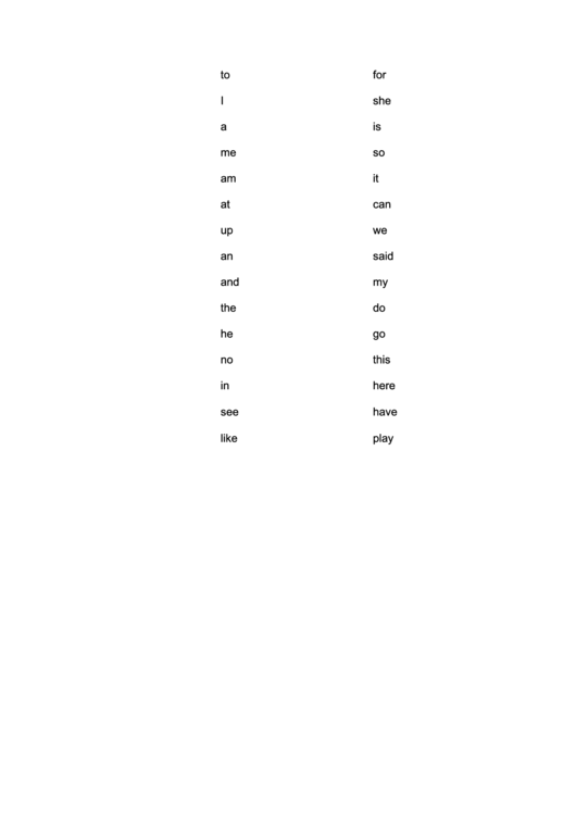 Kindergarten Sight Words List Printable pdf