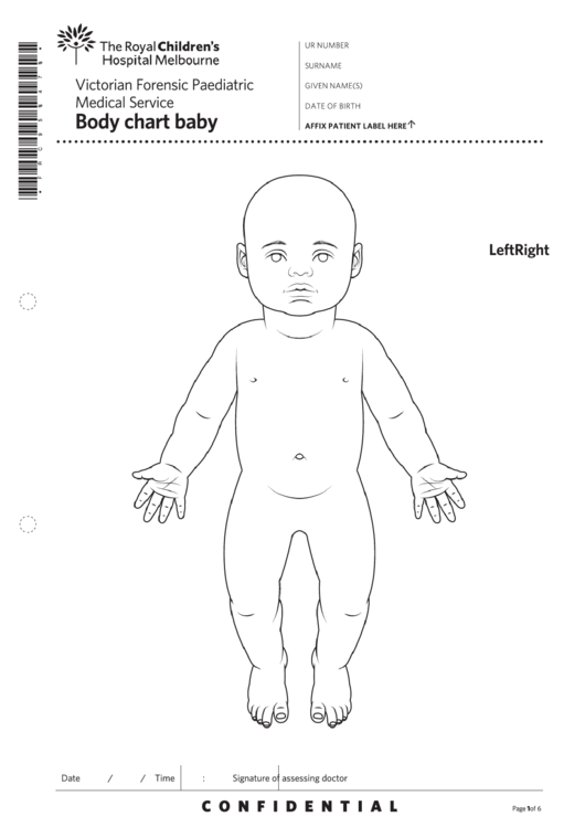 Baby Body Chart (Medical Assessment) - Victorian Forensic Paediatric Medical Service Printable pdf