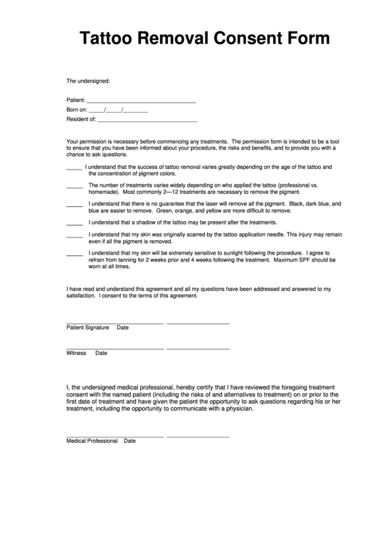 Tattoo Removal Consent Form Printable pdf