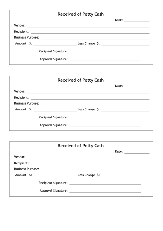 Petty Cash Receipt Template Printable pdf