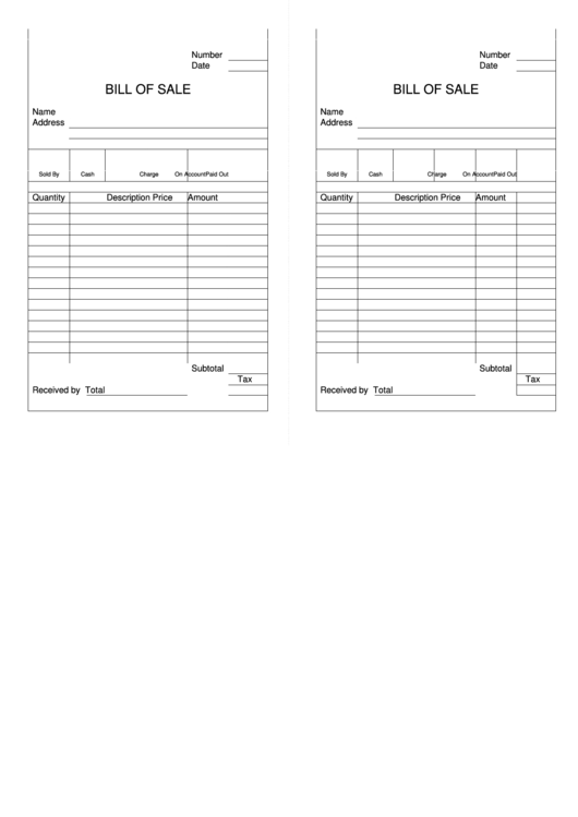Bill Of Sale Form Printable pdf