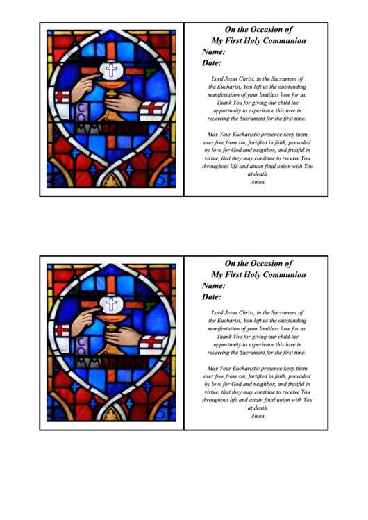Holy Communion Card Template Printable pdf