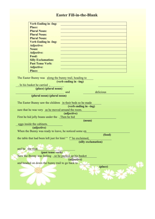 Easter Fill-in-the-blanks Activity Sheet