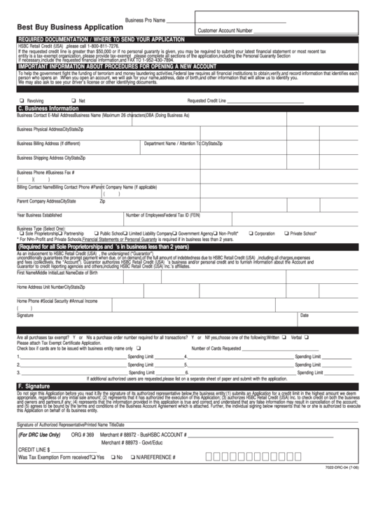 Best Buy Business Application Form Printable pdf