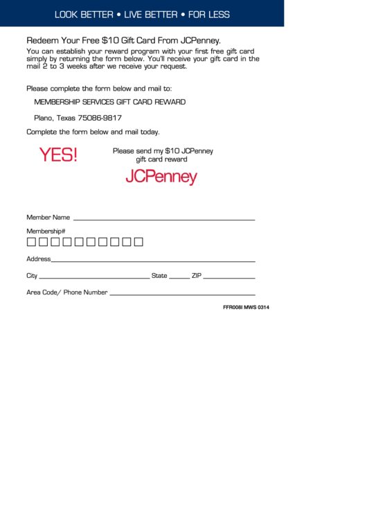 Membership Card Application Form - Jcpenney Printable pdf