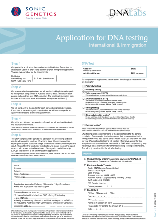 Application Form For Dna Testing Printable pdf