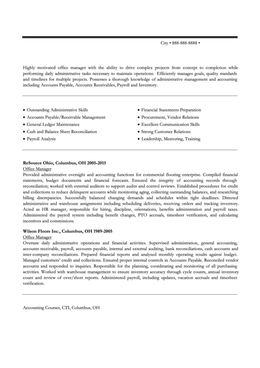 Experienced Financial & Administrative Manager Resume Template Printable pdf