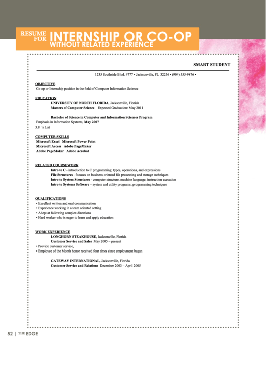 Internship Resume Template Printable pdf