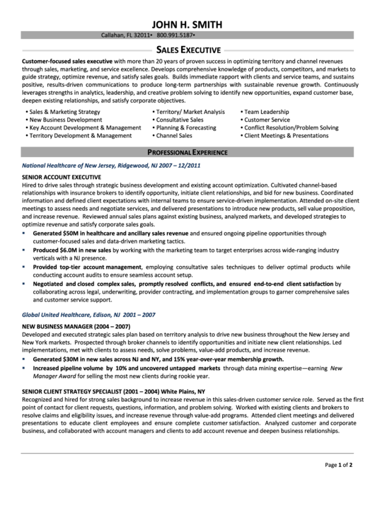 Executive Resume Template Printable pdf