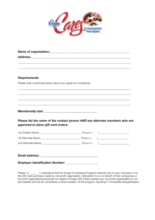 Kroger Cares Fundraising Program Form Printable pdf