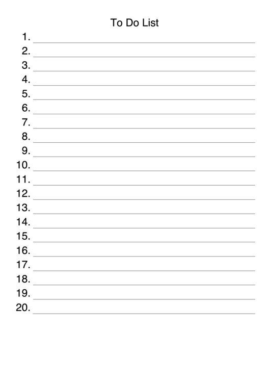 Numbered To Do List Template Printable pdf