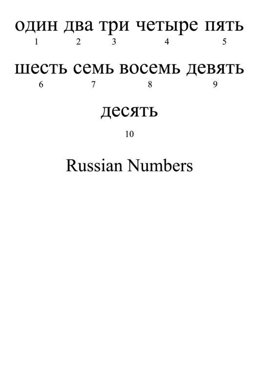 Russian Numbers Chart Printable pdf