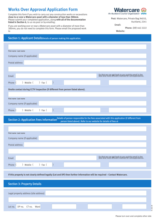 Works Over Approval Application Form Printable pdf