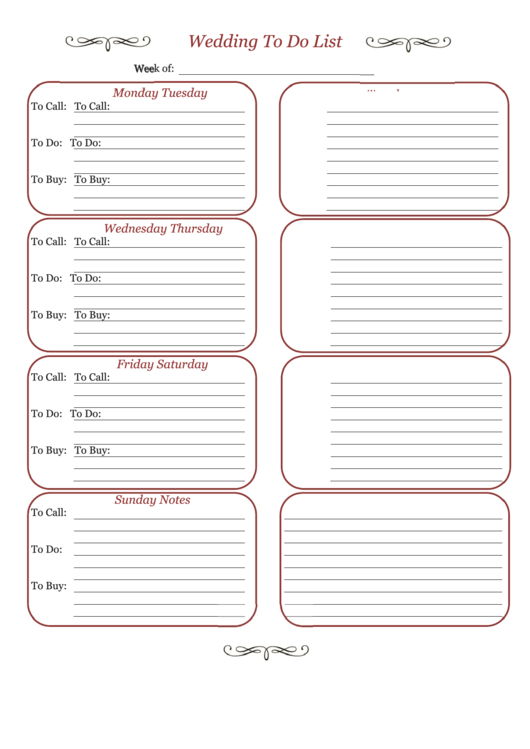 Wedding To Do List Printable pdf