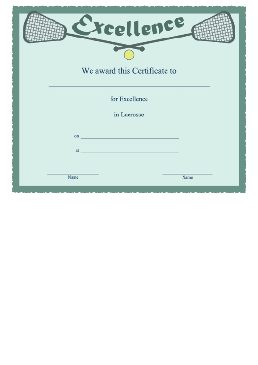Lacrosse Certificate Of Excellence Template Printable pdf
