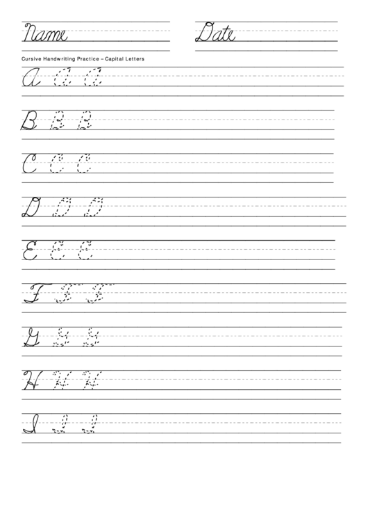 Cursive Handwriting Practice - Capital Letters Sheet