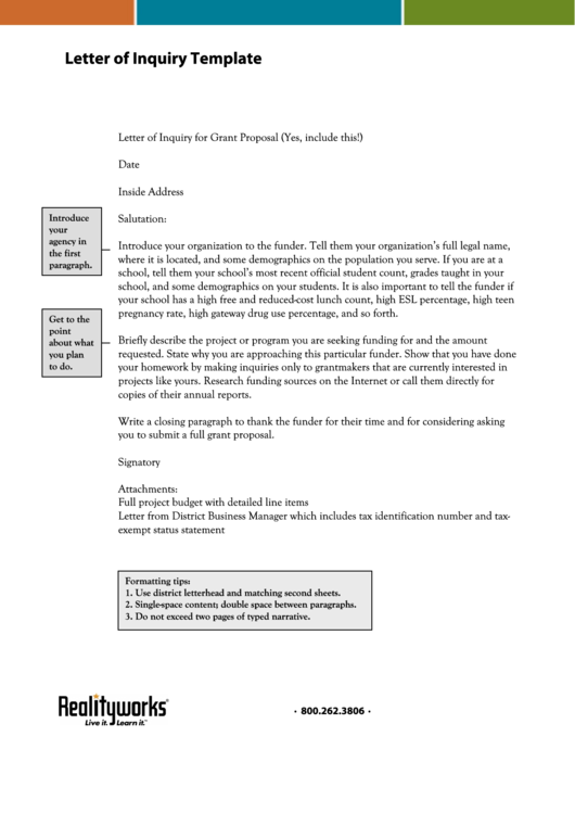 Letter Of Inquiry Template Printable pdf