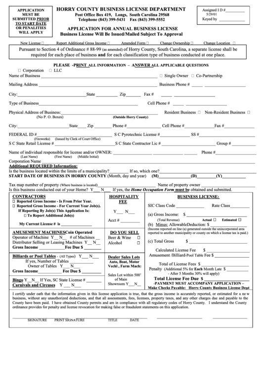 Application Form For Annual Business License Printable pdf