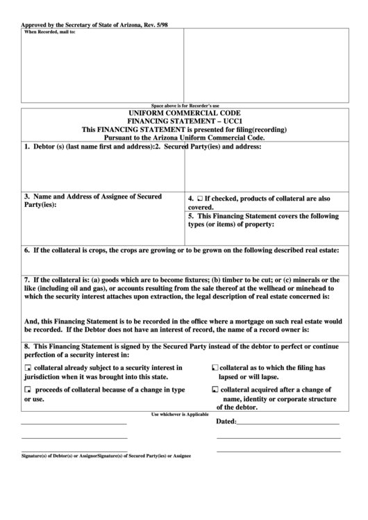 Form Ucc1- Uniform Commercial Code Financing Statement Printable pdf