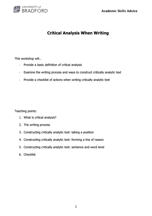 Critical Analysis When Writing Worksheet With Answers