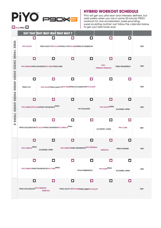 Hybrid Workout Schedule Printable pdf