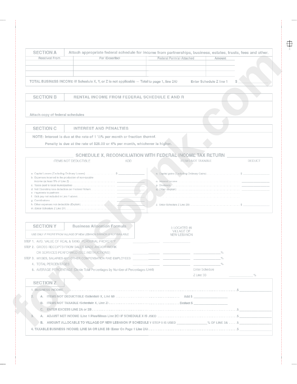 Income Tax Return - Village Of New Lebanon, Ohio