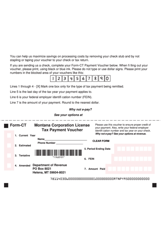 Fillable Form-Ct - Montana Corporation License Tax Payment Voucher Printable pdf