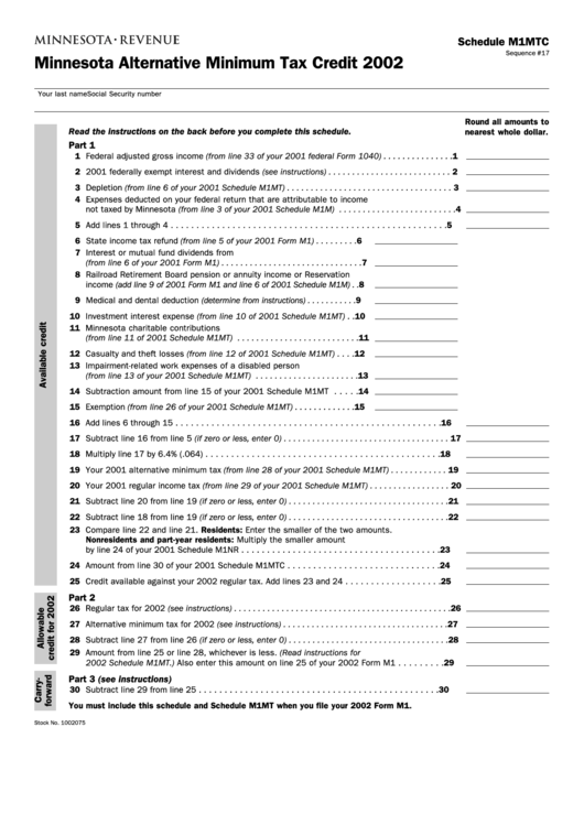 Schedule M1mtc - Minnesota Alternative Minimum Tax Credit - 2002 Printable pdf