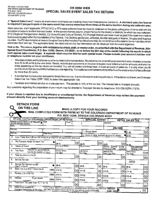 Form Dr 0098 Web - Special Sales Event Sales Tax Return - Colorado Dept.of Revenue Printable pdf