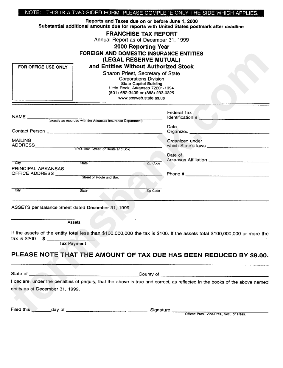 Franchise Tax Report - Arkansas