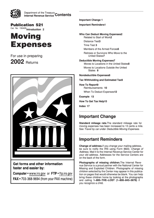 Publication 521 - Moving Expenses - 2002 Printable pdf