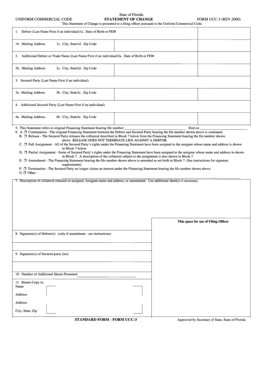 Form Ucc-3 - Statement Of Change - 2000 Printable pdf