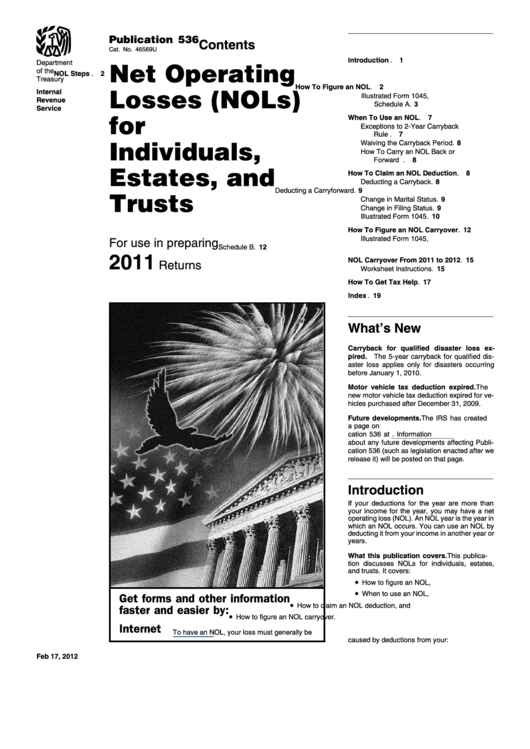 Publication 536 - Net Operating Losses (Nols) For Individuals, Estates, And Trusts - 2011 Printable pdf